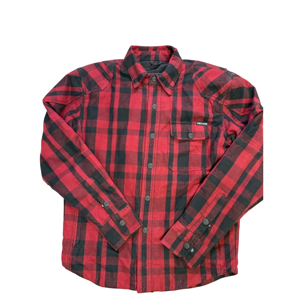 Street & Steel Red Black Plaid Padded Motorcycle Riding Flannel Shirt Jacket S